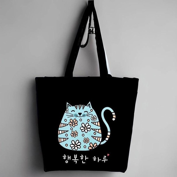 KPOP Tote Bag Flannel Fabric Material Cartoon Cat Design - Picture 2 of 9